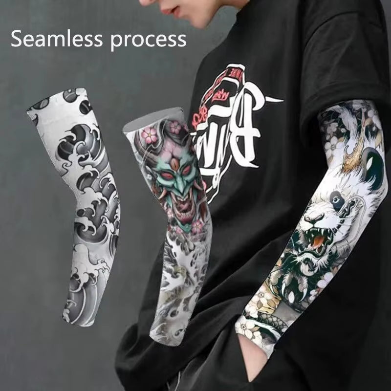 Tattood Sleeve with Floral Arm Tattoo Seamless Outdoor Cycling Tattoo and Sun Protection Sleeve 1Pc Tattoo Sleeve Sleeve Sunscre