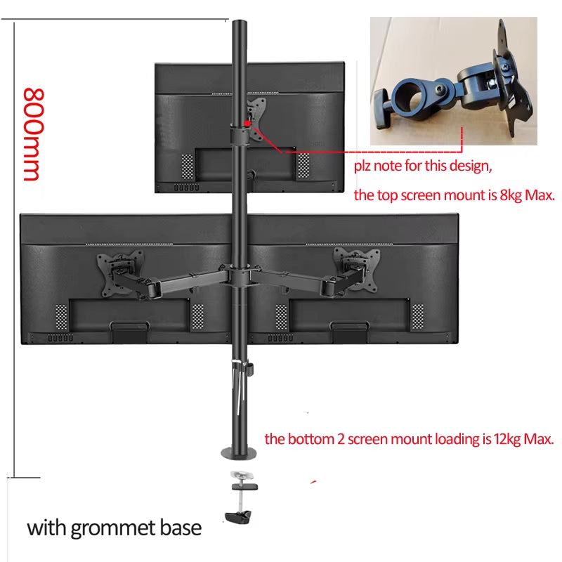 T902-K3 Desktop Clamping Full Motion 360 Degree Dual Monitor Holder 10"-27"Clamp Base Monitor Mount Arm Loading 10Kgs PC Stand