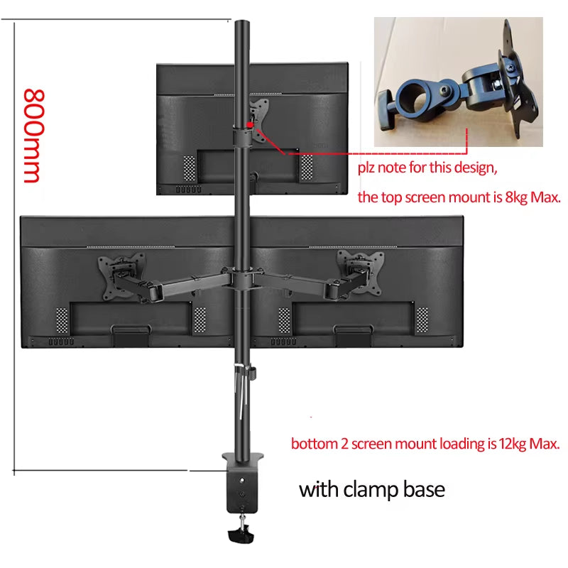 T902-K3 Desktop Clamping Full Motion 360 Degree Dual Monitor Holder 10"-27"Clamp Base Monitor Mount Arm Loading 10Kgs PC Stand