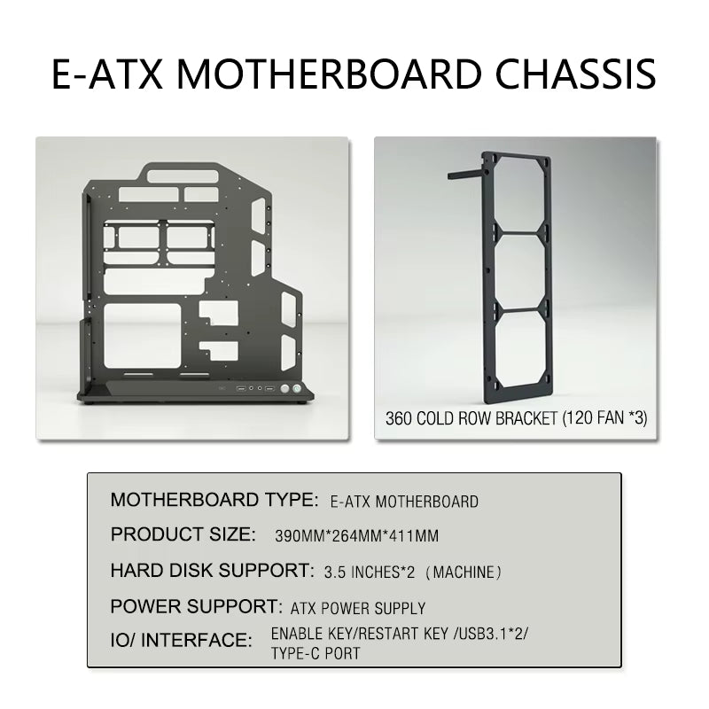 Diy Gaming Computer EATX Computer Case Pc Case Open Frame Gaming Computer Case for ATX M-ATX Case Aviation Aluminum