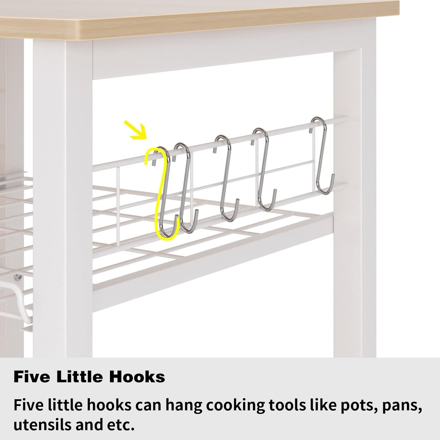 SDHYL Coffee Bar, 35 Inch Bakers Rack Microwave Stand with 5 Storage Shelves Hanging Hooks, Kitchen Shelves Organizers Bakers Racks with Movable Basket, Coffee Station Table for Home Kitchen