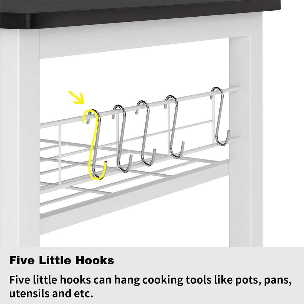 SDHYL Coffee Bar, 35 Inch Bakers Rack Microwave Stand with 5 Storage Shelves Hanging Hooks, Kitchen Shelves Organizers Bakers Racks with Movable Basket, Coffee Station Table for Home Kitchen