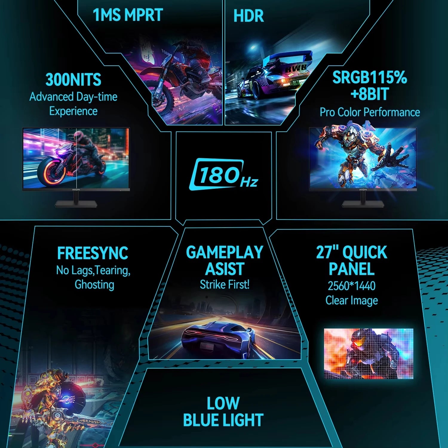 New  27 Inch Monitor 180Hz Gaming Monitor QHD 2K Monitor for Pc,2560*1400,Fast Ips,With Type-C,Samsung Dex Mode,Freesync