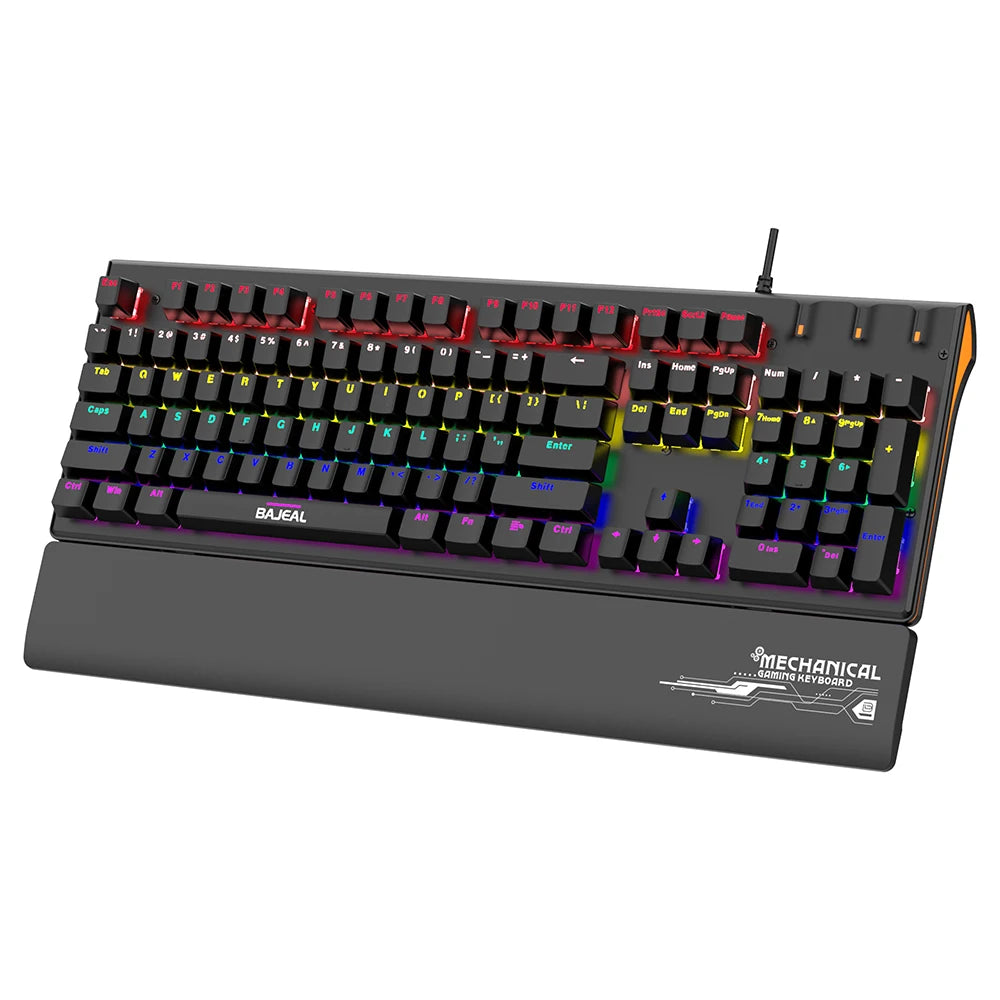 BAJEAL K600 Wired Mechanical Gaming Keyboard with Hand Rest Blue Switch Full Size 104 Keys Keyboard Dynamic Backlight for PC