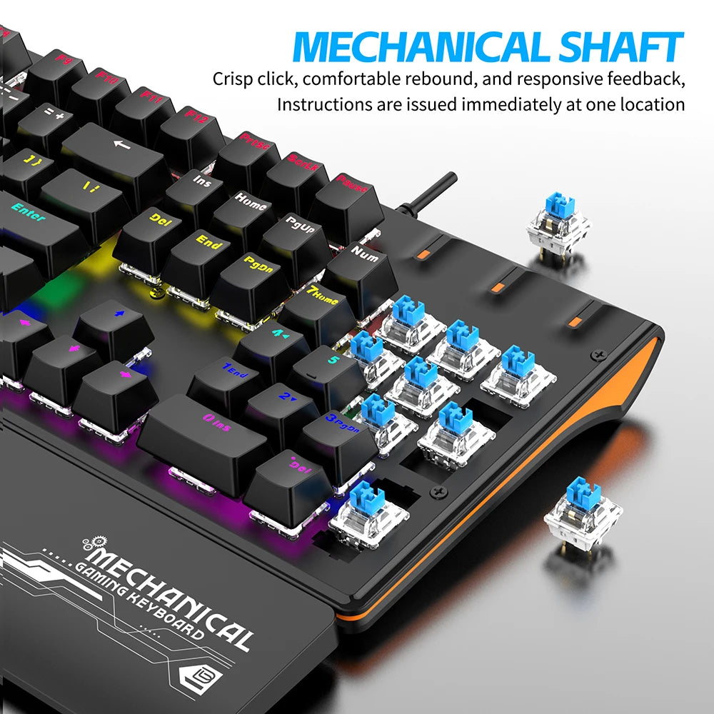 BAJEAL K600 Wired Mechanical Gaming Keyboard with Hand Rest Blue Switch Full Size 104 Keys Keyboard Dynamic Backlight for PC