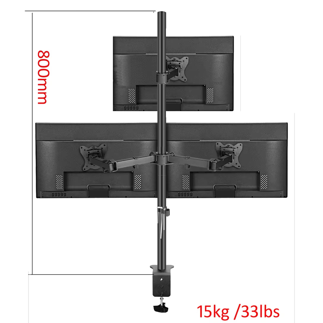 T902-K3 Desktop Clamping Full Motion 360 Degree Dual Monitor Holder 10"-27"Clamp Base Monitor Mount Arm Loading 10Kgs PC Stand
