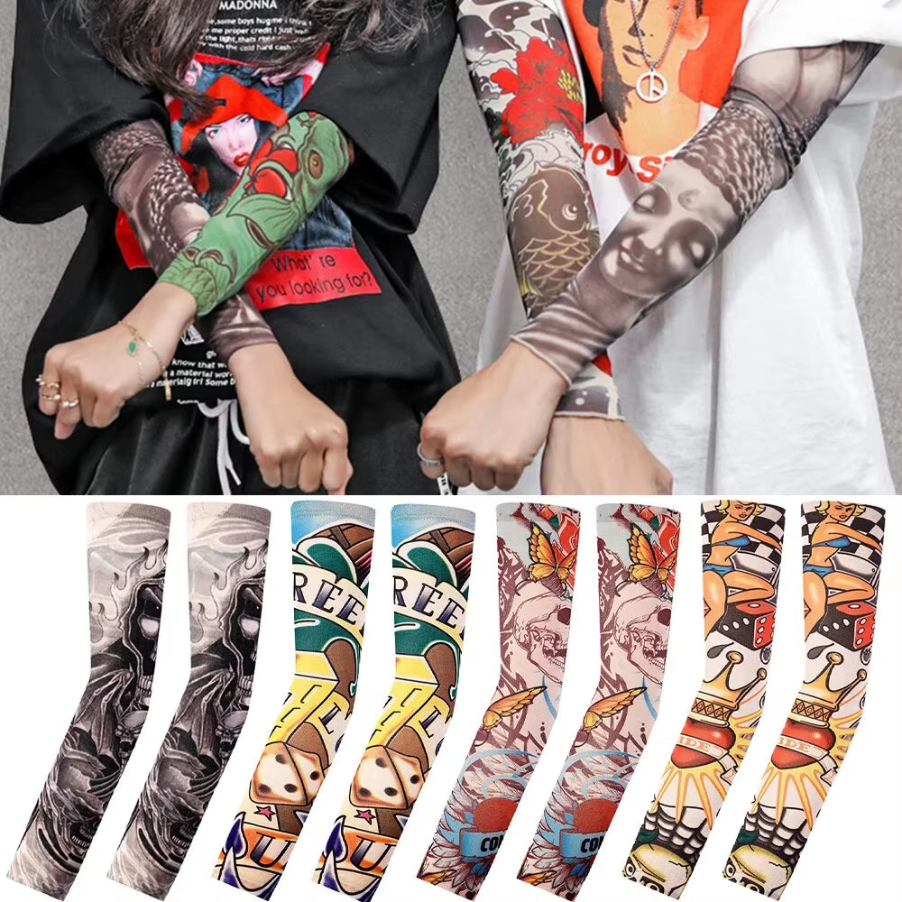 Tattood Sleeve with Floral Arm Tattoo Seamless Outdoor Cycling Tattoo and Sun Protection Sleeve 1Pc Tattoo Sleeve Sleeve Sunscre