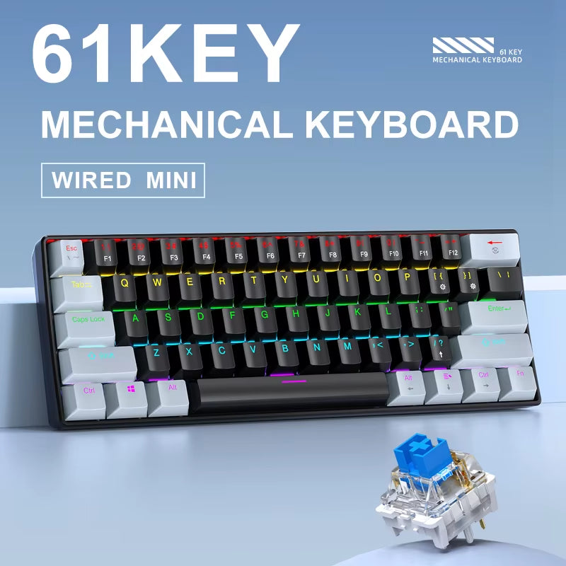 K61 Wired Portable Mechanical Keyboard, Phantom RGB Colorful, Gaming-Grade Response, Ergonomic Design, Gaming Office Usable