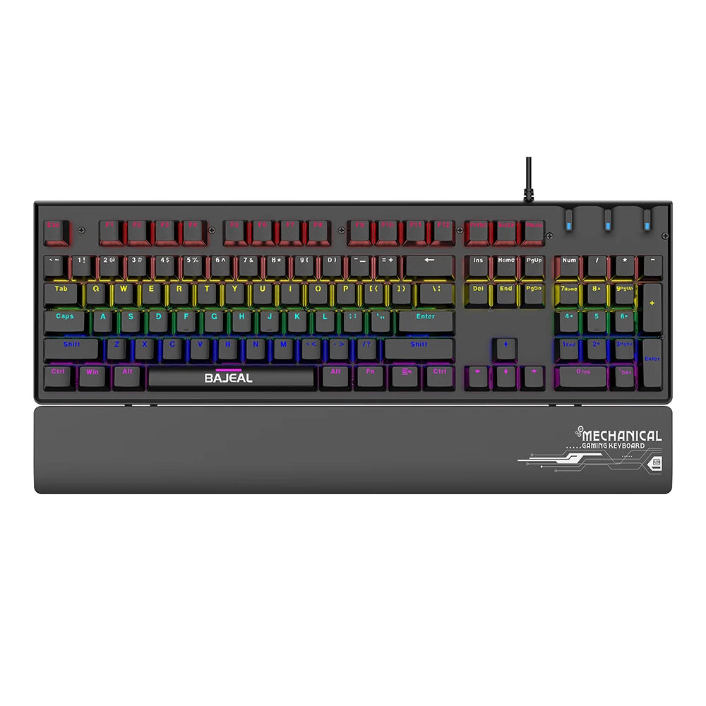 BAJEAL K600 Wired Mechanical Gaming Keyboard with Hand Rest Blue Switch Full Size 104 Keys Keyboard Dynamic Backlight for PC