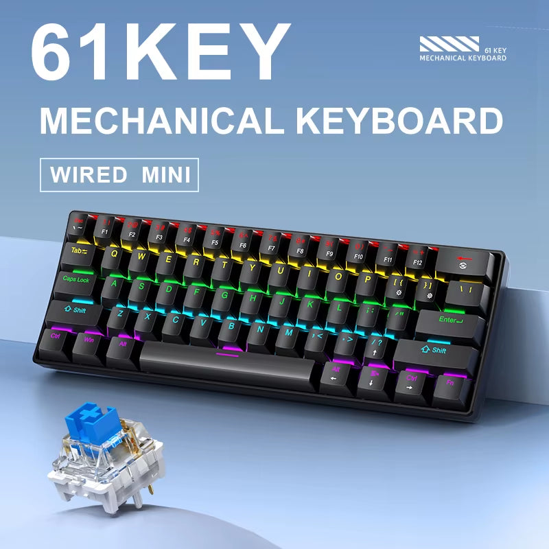 K61 Wired Portable Mechanical Keyboard, Phantom RGB Colorful, Gaming-Grade Response, Ergonomic Design, Gaming Office Usable