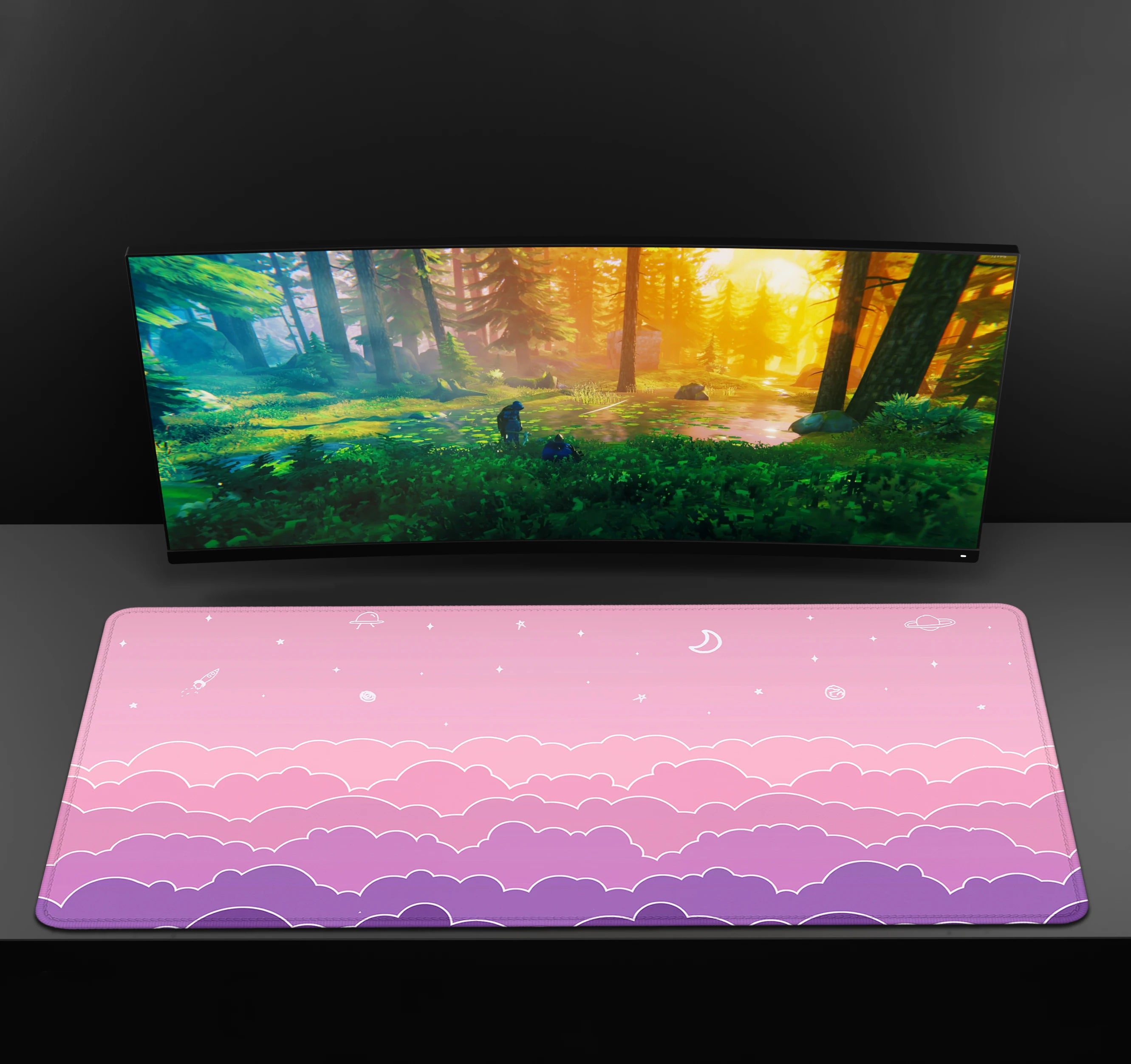 Pastel Clouds Desk Mat Kawaii Purple Mouse Pad Cute XL Desk Pad Extended Gaming Keyboard Mats Large XXL Pink Mousepad 90X40