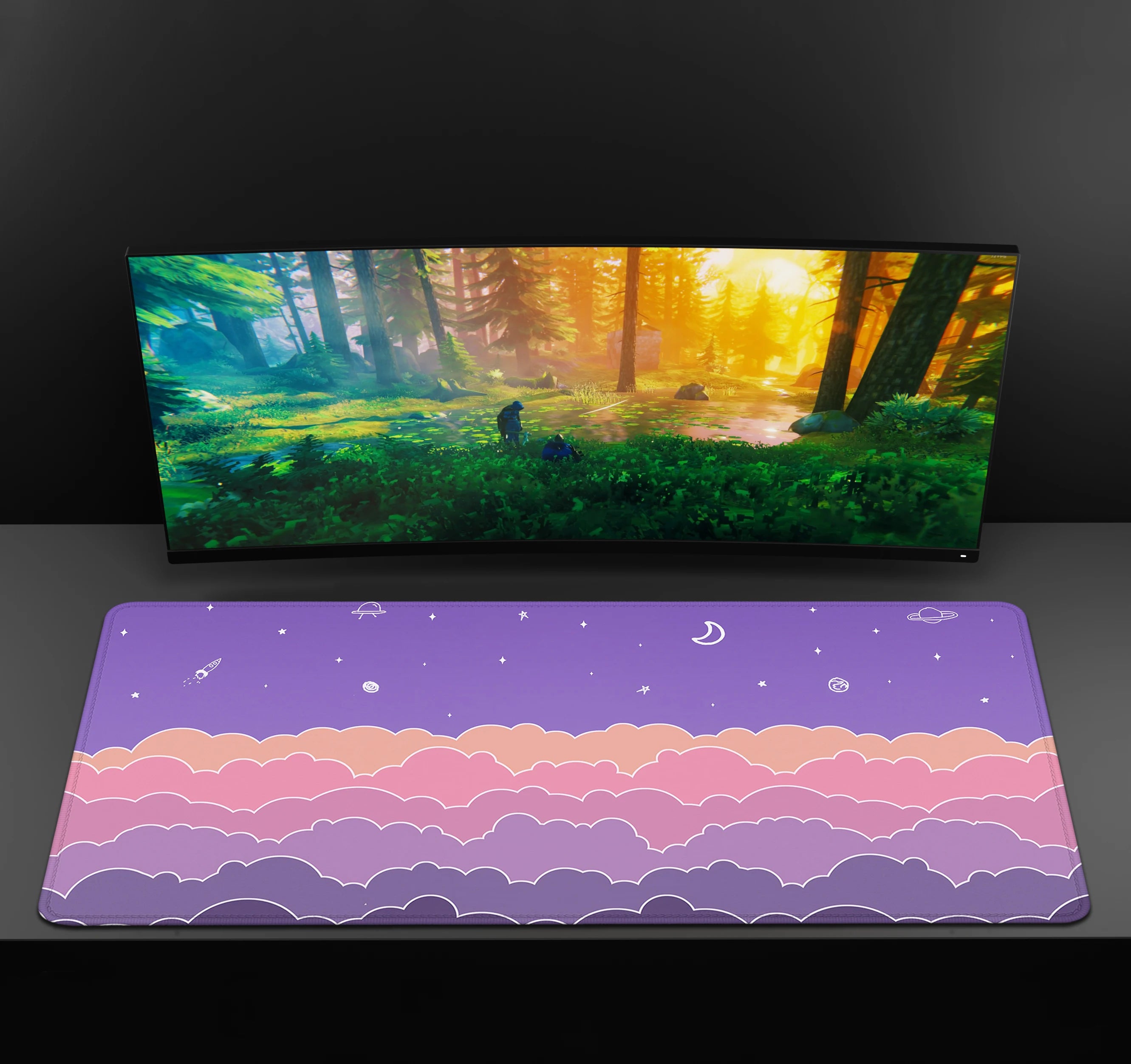 Pastel Clouds Desk Mat Kawaii Purple Mouse Pad Cute XL Desk Pad Extended Gaming Keyboard Mats Large XXL Pink Mousepad 90X40