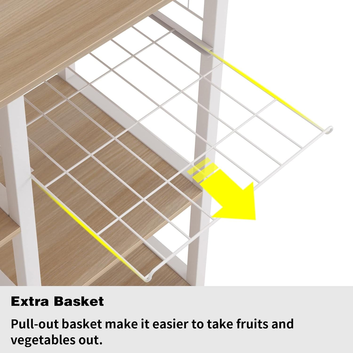SDHYL Coffee Bar, 35 Inch Bakers Rack Microwave Stand with 5 Storage Shelves Hanging Hooks, Kitchen Shelves Organizers Bakers Racks with Movable Basket, Coffee Station Table for Home Kitchen