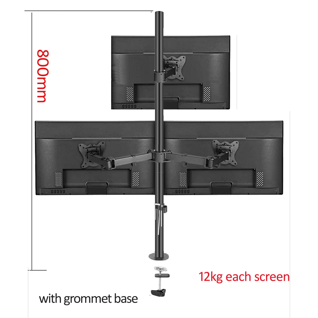 T902-K3 Desktop Clamping Full Motion 360 Degree Dual Monitor Holder 10"-27"Clamp Base Monitor Mount Arm Loading 10Kgs PC Stand