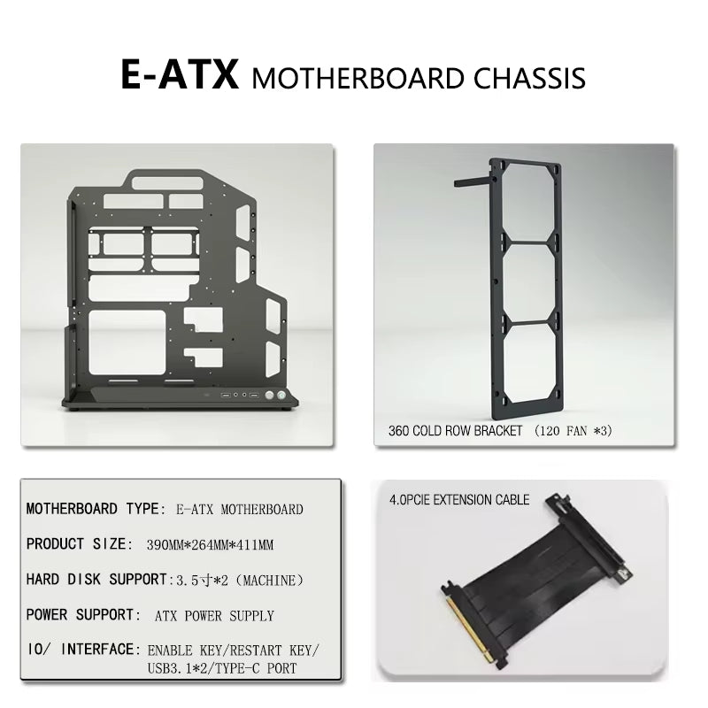 Diy Gaming Computer EATX Computer Case Pc Case Open Frame Gaming Computer Case for ATX M-ATX Case Aviation Aluminum