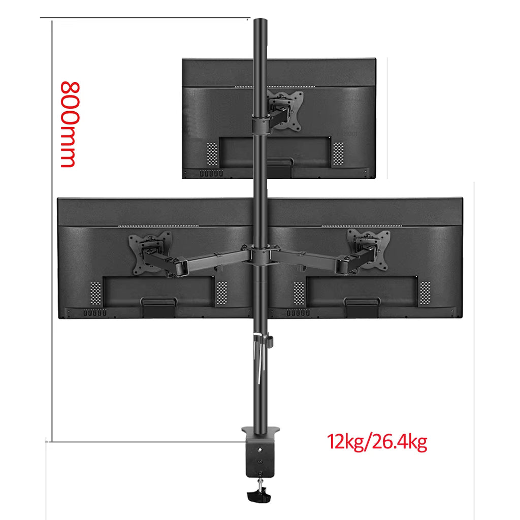 T902-K3 Desktop Clamping Full Motion 360 Degree Dual Monitor Holder 10"-27"Clamp Base Monitor Mount Arm Loading 10Kgs PC Stand