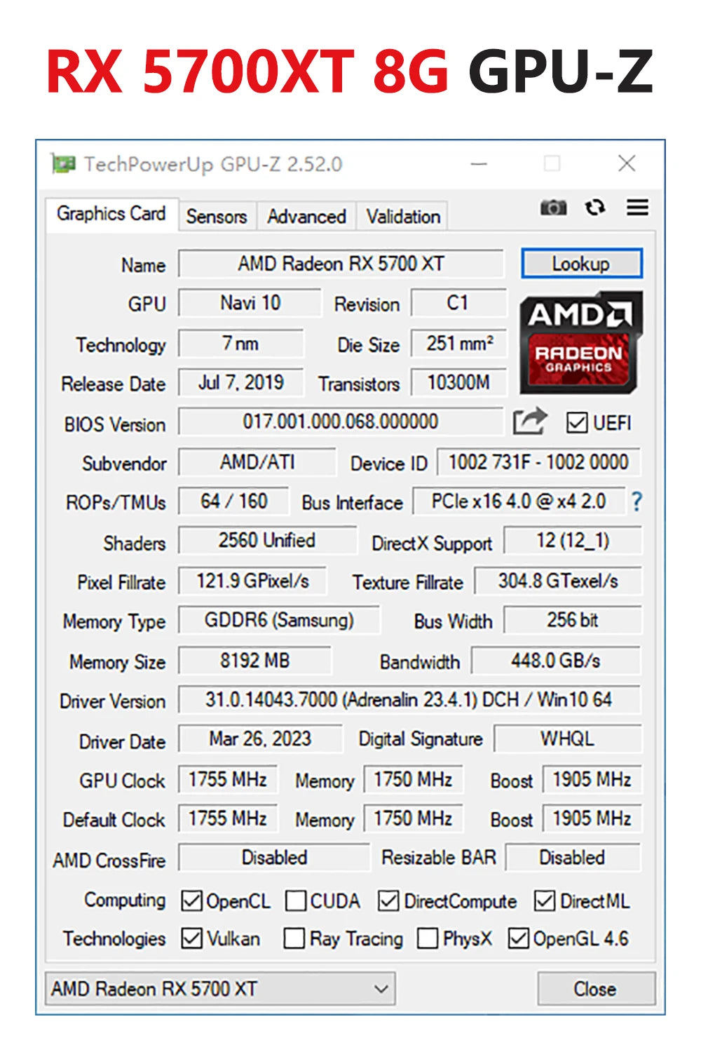 AMD RX 5700 XT 8GB Graphics Card GDDR6 256Bit PCI-E 4.0×16 6+8Pin Radeon GPU Rx 5700XT Gaming Video Card Placa De Video