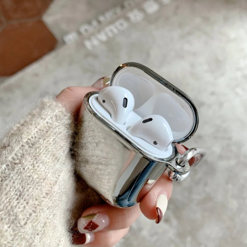 Electroplate Earphone Case for Airpods 1 2 3 Pro 2 Protective Cover for Apple Airpods Pro Case Silver TPU with Keychain Box